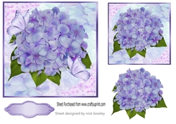 pretty purple hydrangeas with butterflies 7x7 topper
