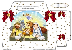 Lovely nativity scene with red bows and stars tote gift bag