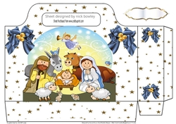 Lovely nativity scene with blue bows and stars tote gift bag