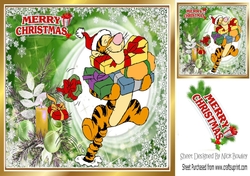 Tigger with presents in santa hat 8x8  