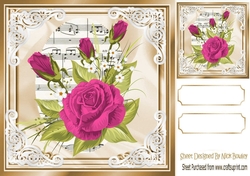pretty pink roses on music in ornate frame 8x8