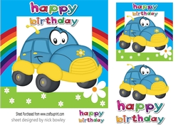 Love toony blue car with rainbow 7x7