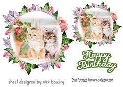 pretty flower frame toppers in pink with kittens,  toppers/inserts