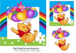 Lovely pooh bear with balloons in a rainbow 7x7 frame