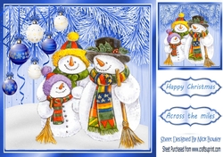 Lovely Snowmen family with blue baubles snow 8x8