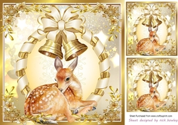 Cute little deer with gold bells 8x8 card front