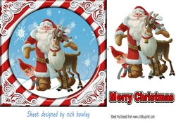 lovely santa in cand frame with deer and gnome 7x7