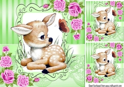 sweet little deer with pink roses 8x8 card front