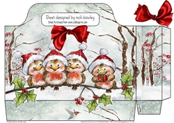 Cute robins in santa hats  in a snow woodland tote bag