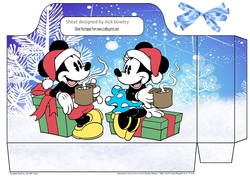 Sitting together mickey and minnie in the snow tote bag