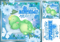Cute little snuggle snooze dino with flowers 8x8