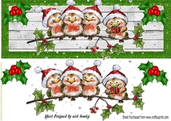 cute robins on a branch in santa hats DL (green)