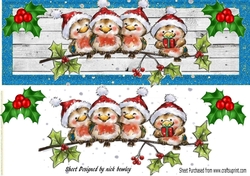cute robins on a branch in santa hats DL (blue)