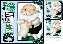 Santa christmas window card front with poinsettias 8x8