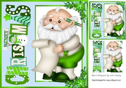Santa green christmas window card front 8x8