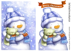 Lovely snowman cuddling bear A5 (two)