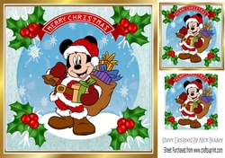 Lovely mickey mouse snow scene with holly 8x8