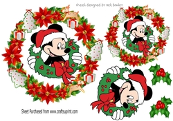 Mickey in christmas wreath toppers with holly