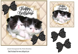 Cute flufy black and white kittens with bows 7x7 topper