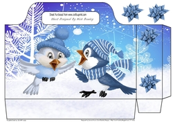 snow blue tote gift bag with winter birds