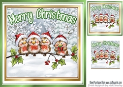 Cute robins sitting on a branch, with snow scene 8x8