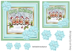 Lovely robins on a branch with blue poinsettias 7x7 card fronts