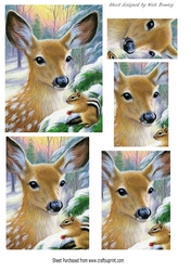 Pretty deer with chipmunk in the snow pyramids