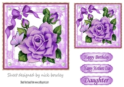 Pretty purple roses with bow and butterfly 7x7