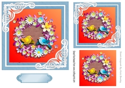 Pretty birds with flowers 7x7 topper (blue)