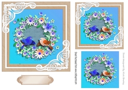 Pretty birds with flowers 7x7 topper (beige)
