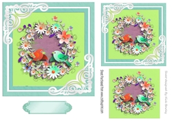 Pretty birds with flowers 7x7 topper (turq)