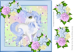 Pretty blue unicorn with stars and flowers 8x8