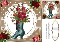 Lovely vintage boot with red roses and lace 8x8