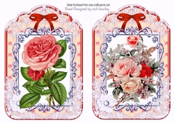 2 pretty ornate lace and bow card fronts A5 red flowers