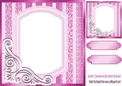 fancy cerise lace ornate corner card front 8x8 