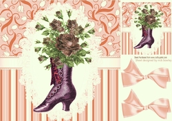 pretty vintage boot with orange stripe and flowers on lace 8x8