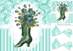 pretty vintage boot with turq stripe and flowers on lace 8x8