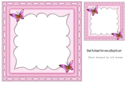 Pretty butterflies in pink ornate frame 7x7 cardfront/insert