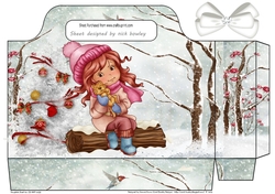Little girl cuddling kitty in snow tote gift bag