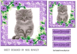 Lilac lace frame with flowers and a kitten 7x7