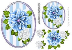 pretty blue and white flowers on oval stripe toppers