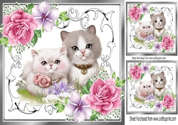Cute kittens with flowers in silver ornate 8x8 frame