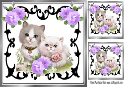 black ornate frame with kittens and lilac roses 8x8