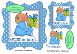 Cute little christmas teddy bear in blue dot 7x7 frame