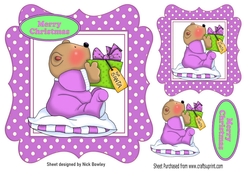 Cute little christmas teddy bear in lilac dot 7x7 frame