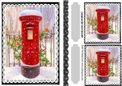 Red Pillar Box with Robins in the Snow A5 Black lace frame