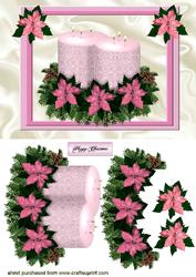 Candle with Pink Poisettias