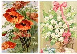 2 Beautiful Red Poppies/lily of the valley card fronts