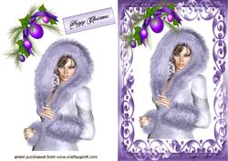 Pretty Lady in Lilac Fur Dressed for the Winter