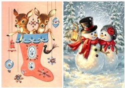 Lovely Snowman Couple and reindeers card fronts A5